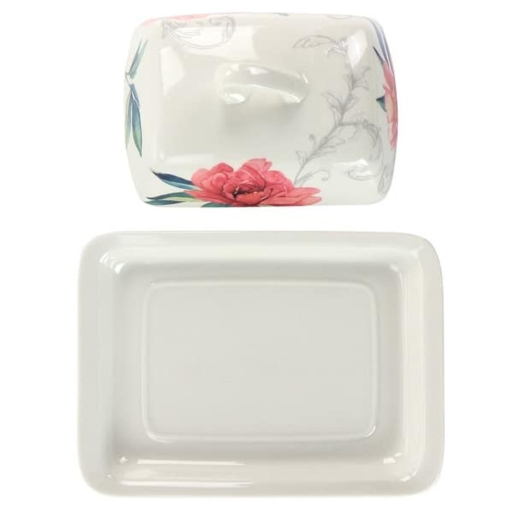 Martha Stewart Covered Butter Dish Peony Collection with Lid 7" Floral - Picture 4 of 6